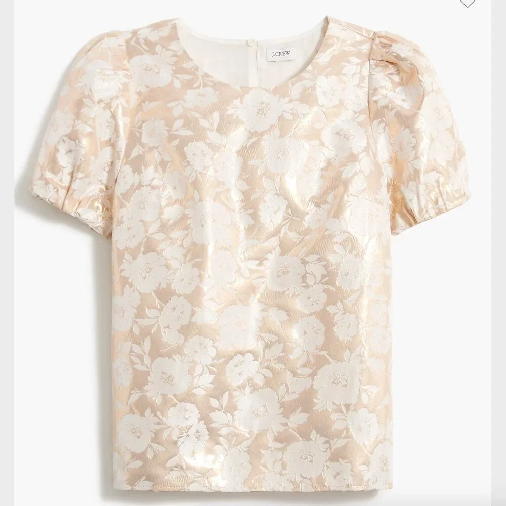 J. Crew Jacquard Puff-Sleeve in Ivory and Gold - Size S